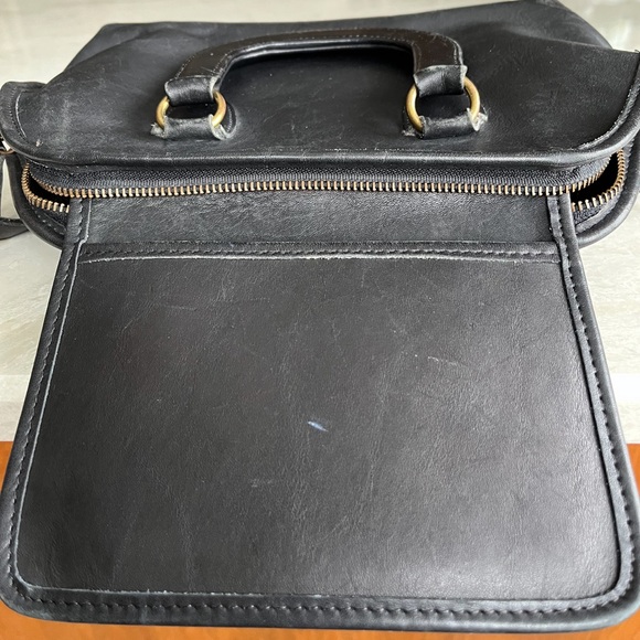 COACH Baxter Satchel Vintage Black Leather Bag Purse Top Handle Crossbody 2 Way - Picture 5 of 9